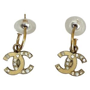 Chanel CC Drop Dangle Earrings Faux Pearl Rhinestone Authentic With COA